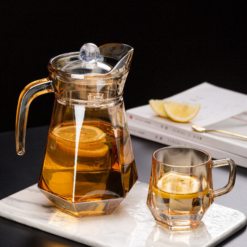 Amber hexagonal Glass Cups