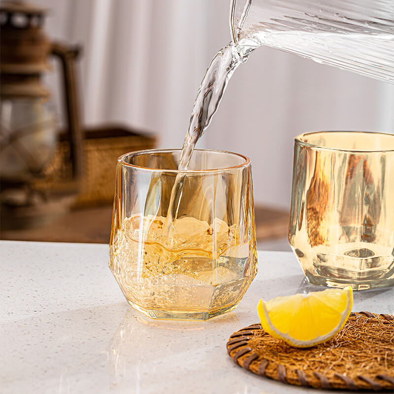 Amber hexagonal Glass Cups