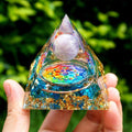 Amethyst crystal ball with blue quartz orgone pyramid