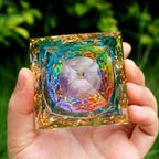 Amethyst crystal ball with blue quartz orgone pyramid