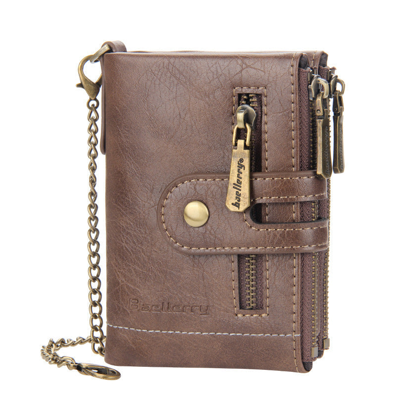 Men's RFID Wallet with Chain, Retro Bifold Card Holder Wallet