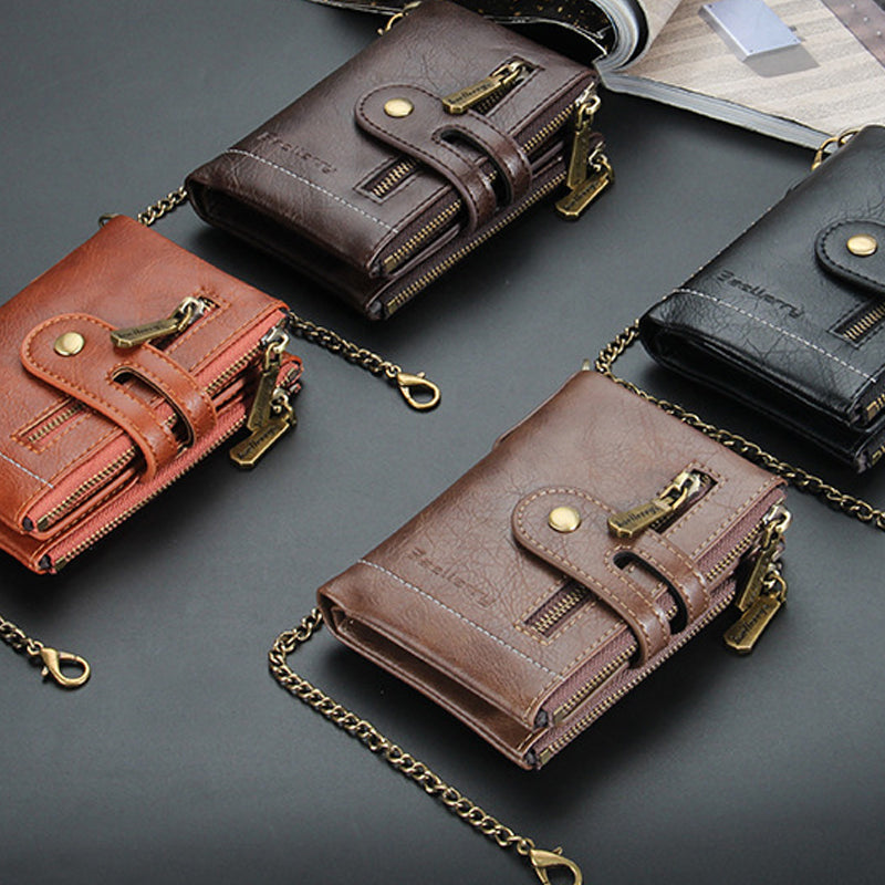 Men's RFID Wallet with Chain, Retro Bifold Card Holder Wallet