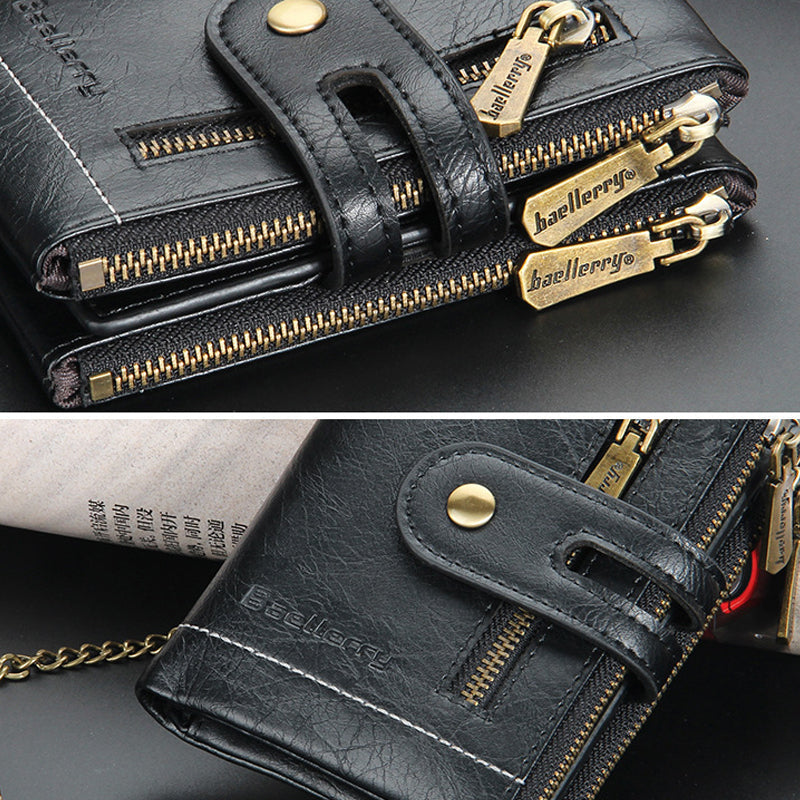 Men's RFID Wallet with Chain, Retro Bifold Card Holder Wallet