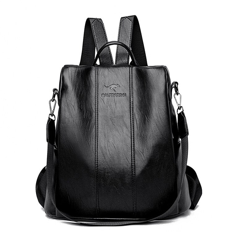 Theft-Proof Leather Backpack for Women in Vintage Style