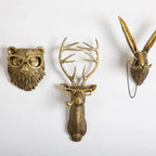 Antique Bronze Resin Animal Pendant Golden Deer Head Wall Storage Hook Background Wall Accessories Decorative Figures