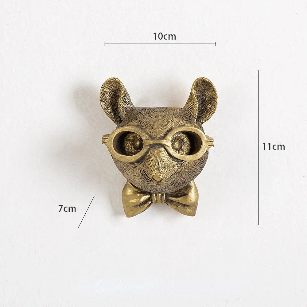Antique Bronze Resin Animal Pendant Golden Deer Head Wall Storage Hook Background Wall Accessories Decorative Figures