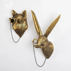 Antique Bronze Resin Animal Pendant Golden Deer Head Wall Storage Hook Background Wall Accessories Decorative Figures