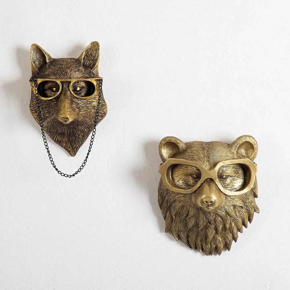 Antique Bronze Resin Animal Pendant Golden Deer Head Wall Storage Hook Background Wall Accessories Decorative Figures