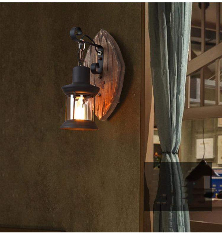 Antique wood country house style wall lamp