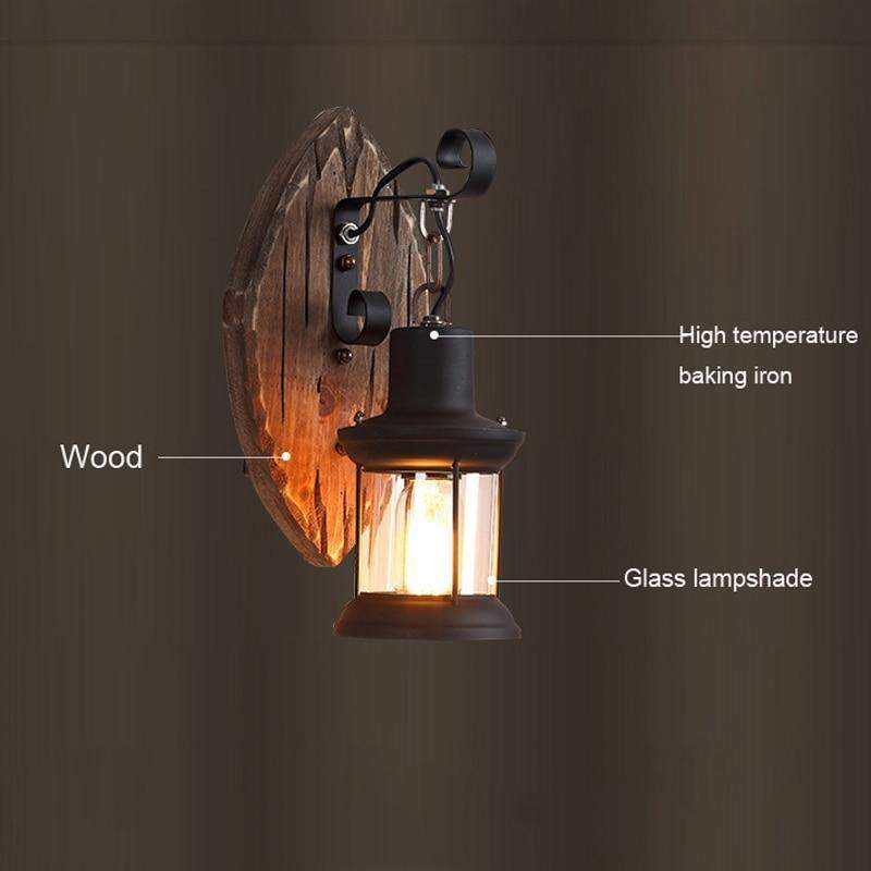 Antique wood country house style wall lamp
