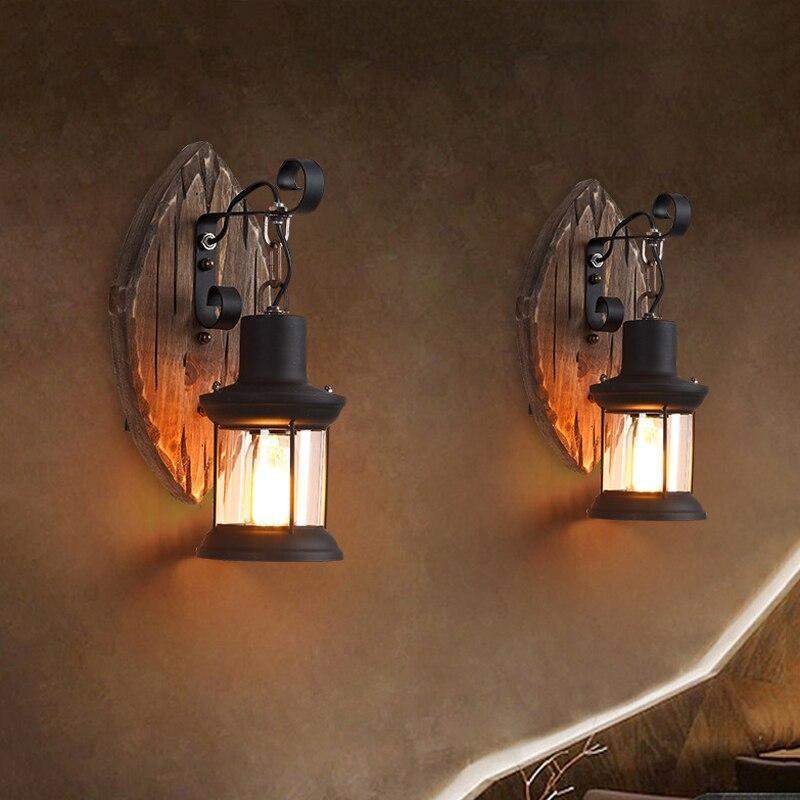 Antique wood country house style wall lamp