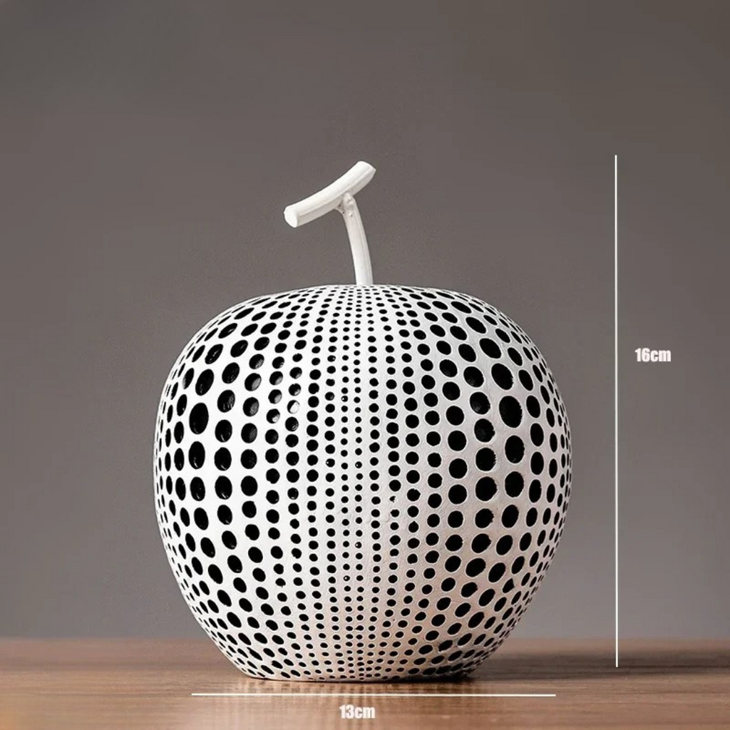 MonoApple Apple Sculpture – black-and-white polka dot pattern