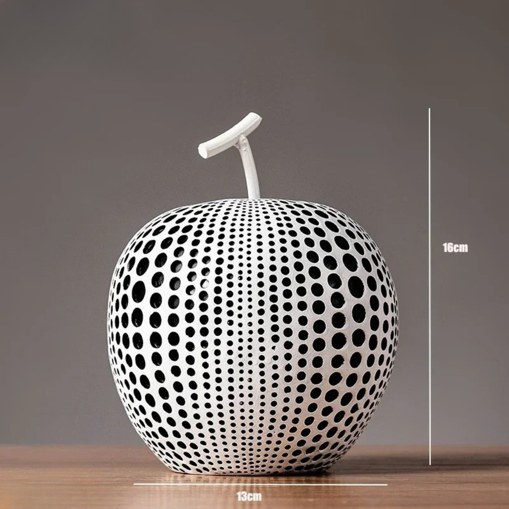MonoApple Decorative Figurine – Black & White Polka Dot Apple