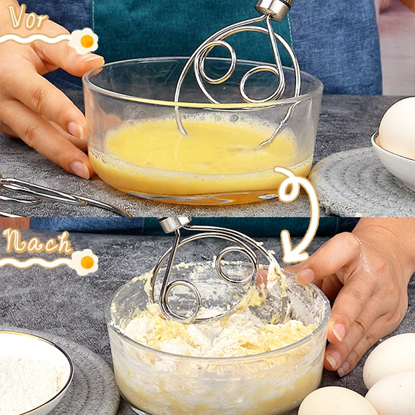 Stainless Steel Dough Mixer | Effortless Manual Whisk | Non-Slip Handle | PowerMix
