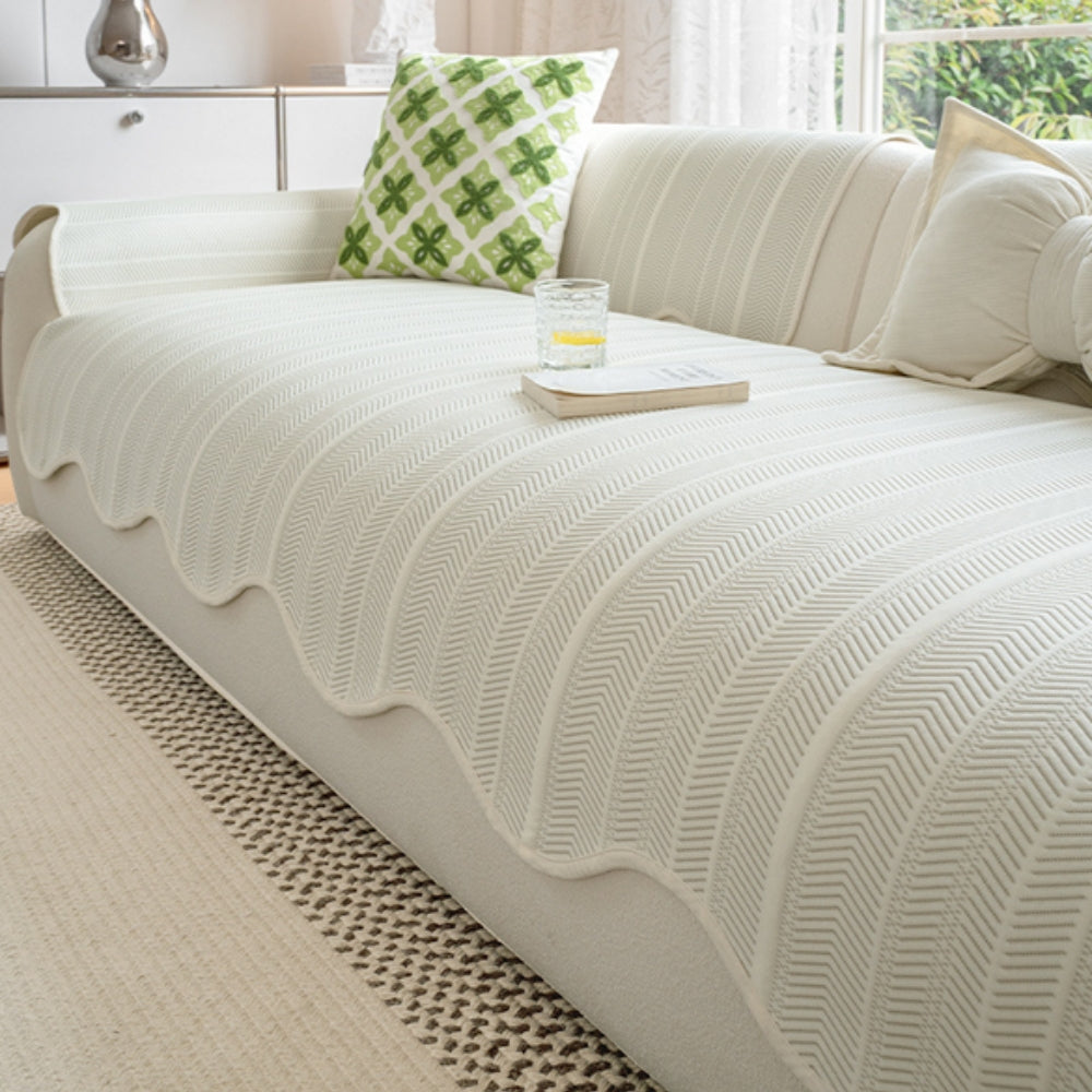 Aurivelle Herringbone Sofa Cover with Scalloped Edge Trim