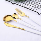 Gold Stainless Steel Cutlery Set with White Handles