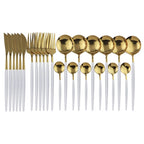 Gold Stainless Steel Cutlery Set with White Handles