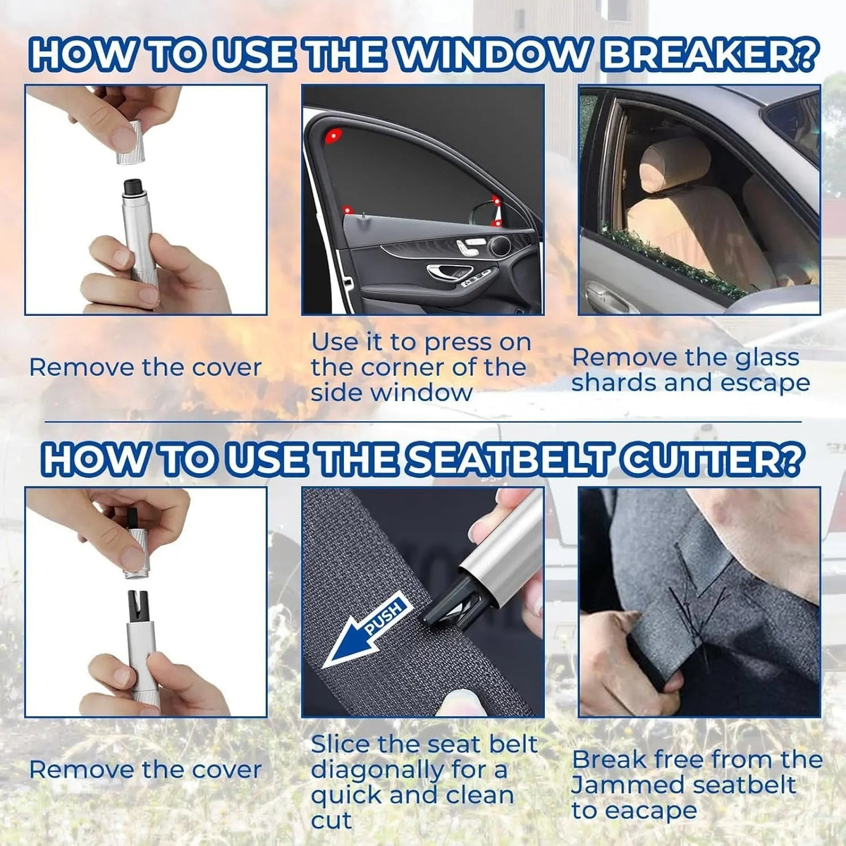 Auto emergency hammer with glass breaker – Reliable & life-saving in an emergency