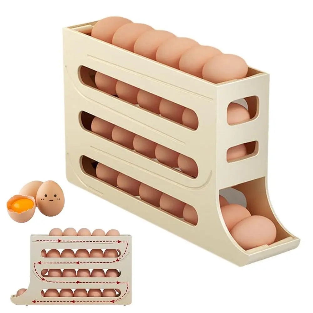 Automatic Egg Holder with Rolling Function – 4-Tier Egg Organizer for Refrigerator & Kitchen