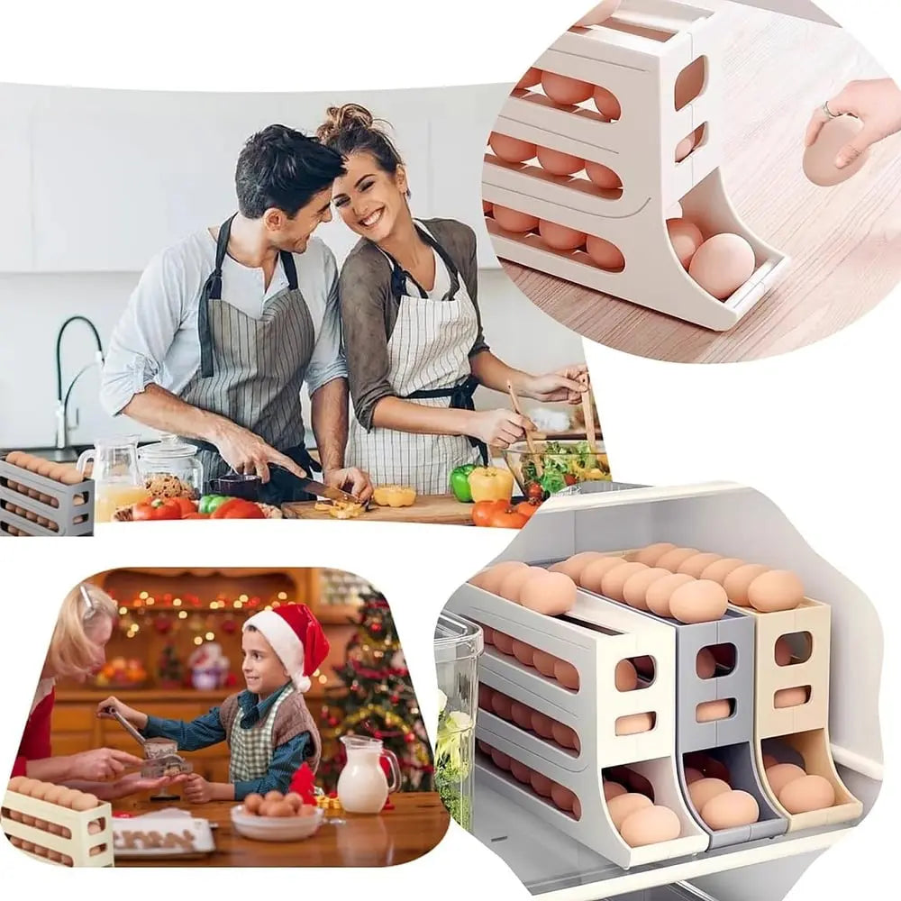 Automatic Egg Holder with Rolling Function – 4-Tier Egg Organizer for Refrigerator & Kitchen