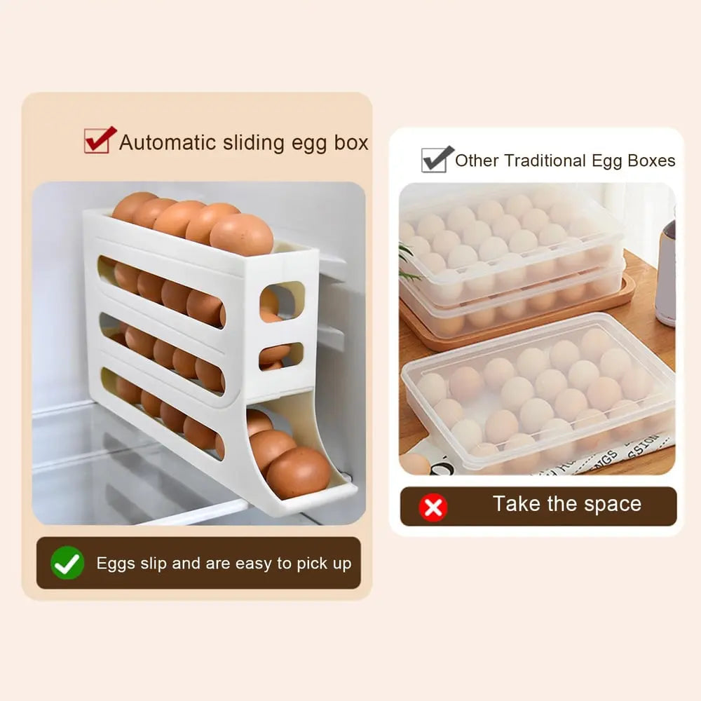Automatic Egg Holder with Rolling Function – 4-Tier Egg Organizer for Refrigerator & Kitchen