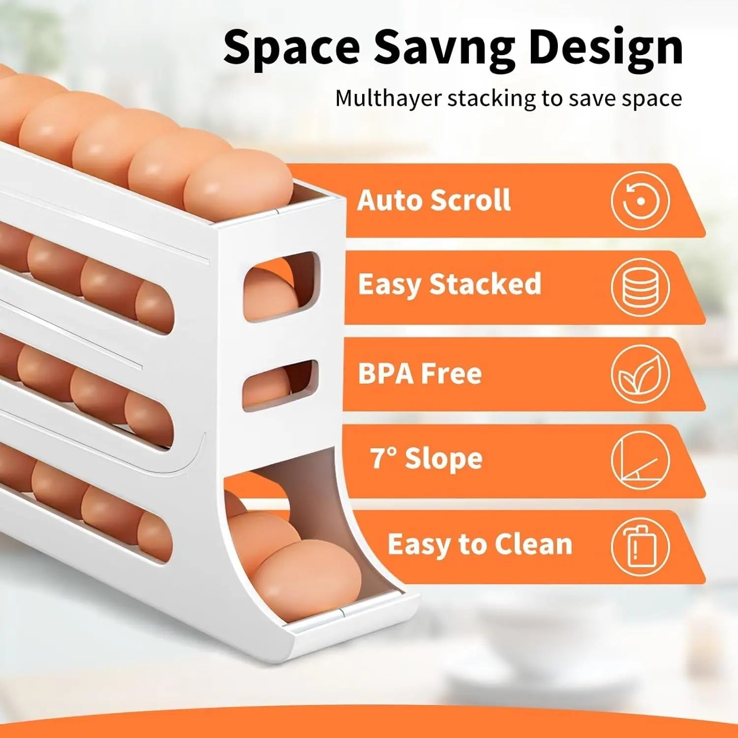 Automatic Egg Holder with Rolling Function – 4-Tier Egg Organizer for Refrigerator & Kitchen