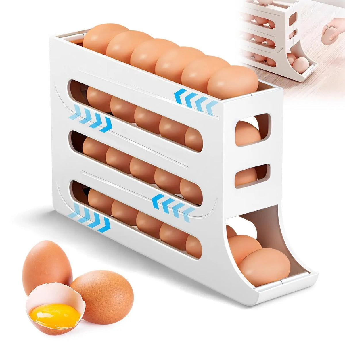 Automatic Egg Holder with Rolling Function – 4-Tier Egg Organizer for Refrigerator & Kitchen