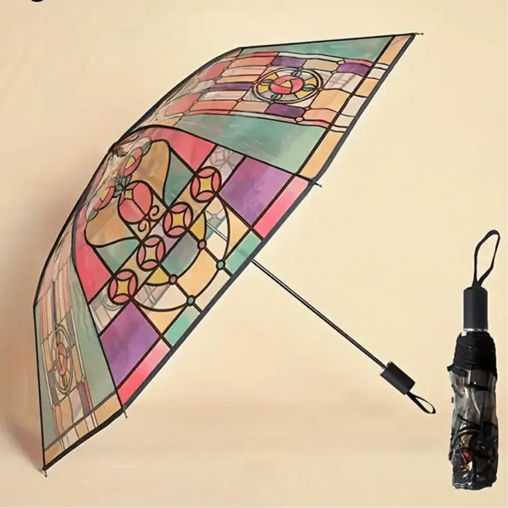 Automatic Umbrella – Vintage Design with Stained Glass and Wind PRedection