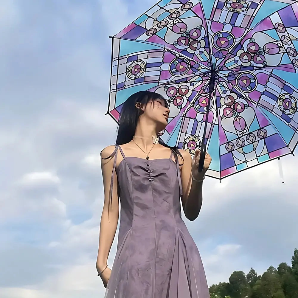 Automatic Umbrella – Vintage Design with Stained Glass and Wind PRedection
