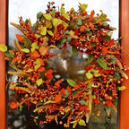 Autumn Rattan Wall Wreath With Berries And Leaves