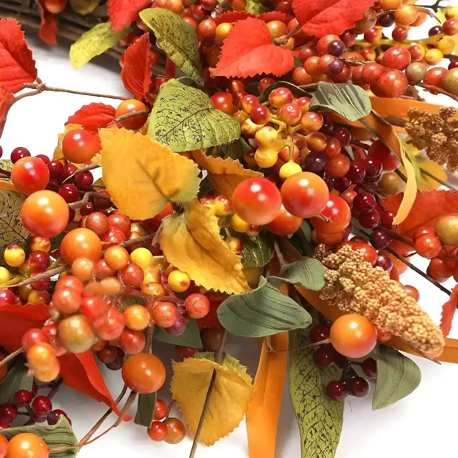 Autumn Rattan Wall Wreath With Berries And Leaves