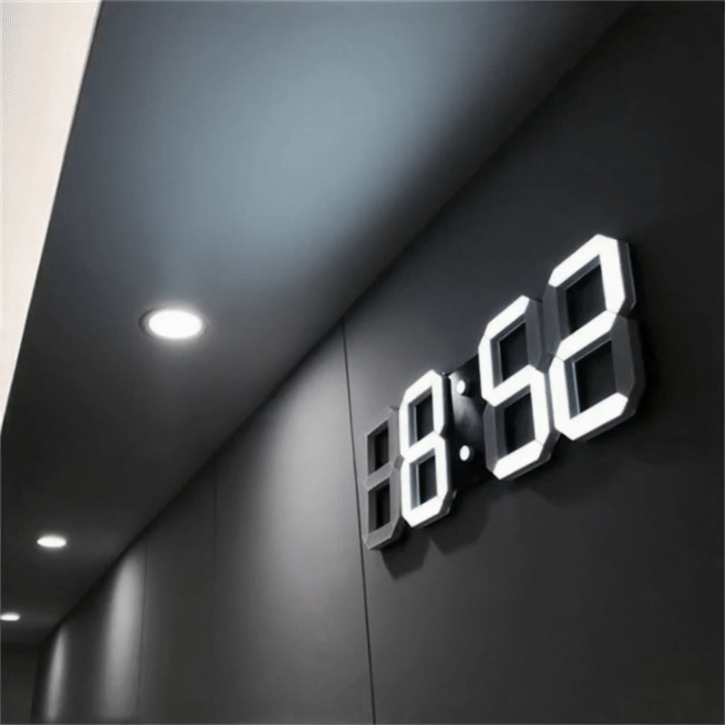 Modern 3D-LED Wall Clock Black | Digital Kitchen Clock Eye-Catcher
