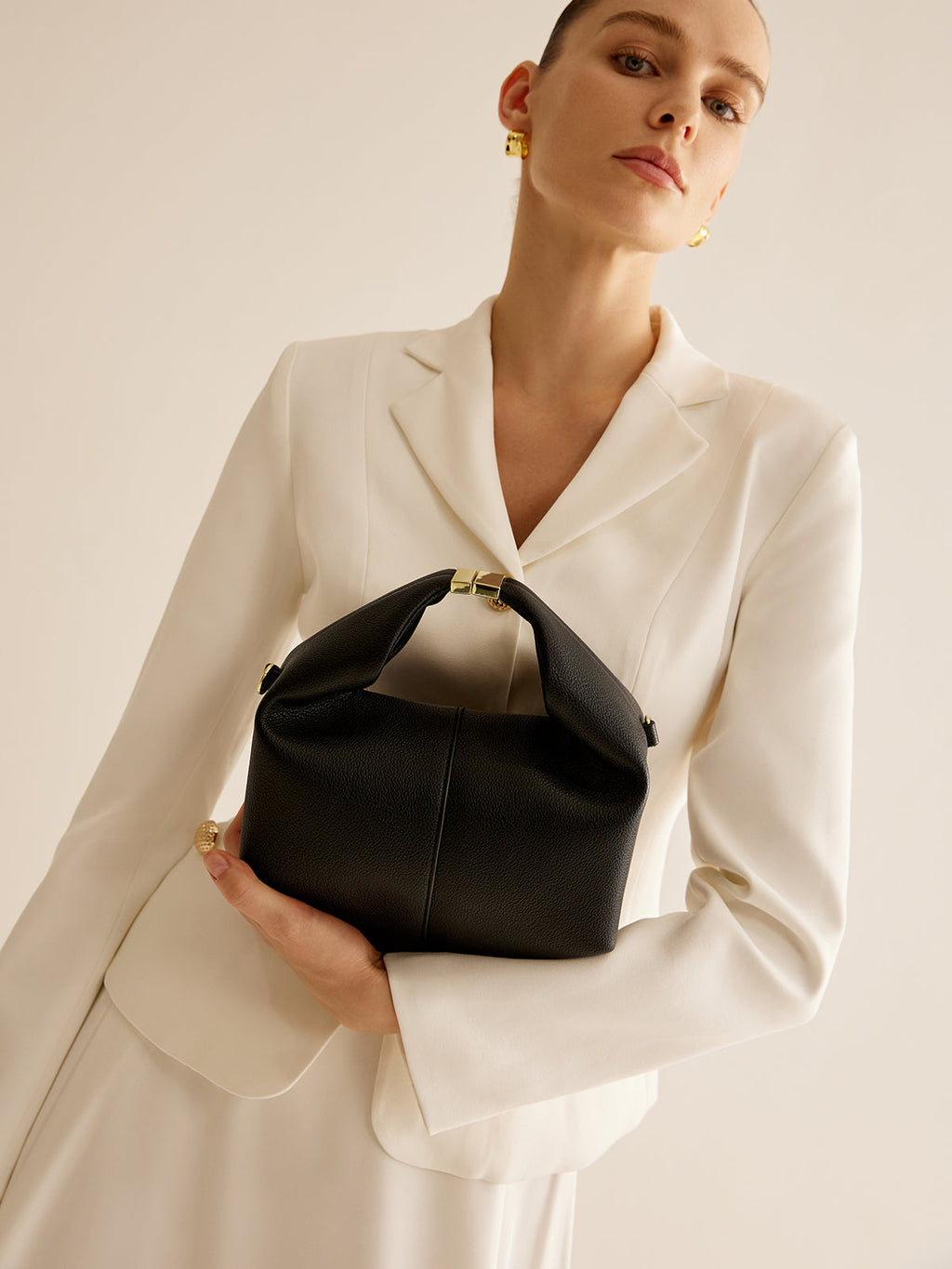 Ladies Handbag Black One Size Polyurethane with Metal Detail