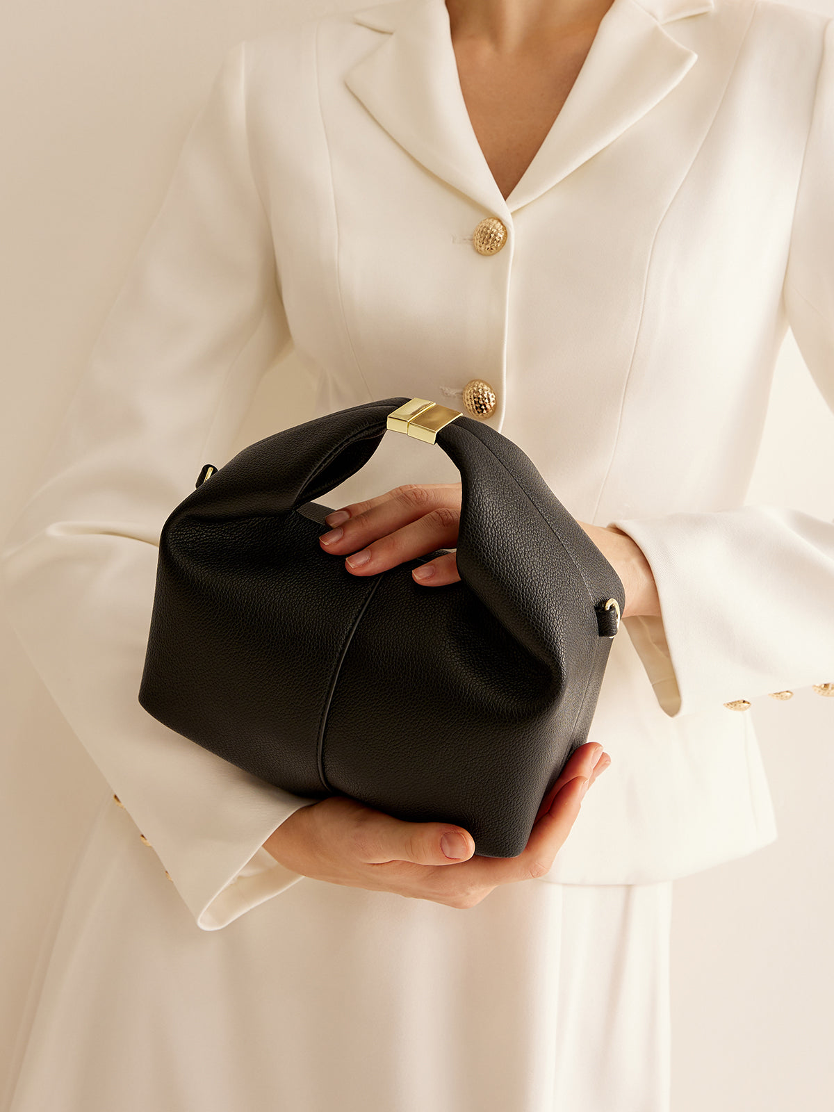 Ladies Handbag Black One Size Polyurethane with Metal Detail