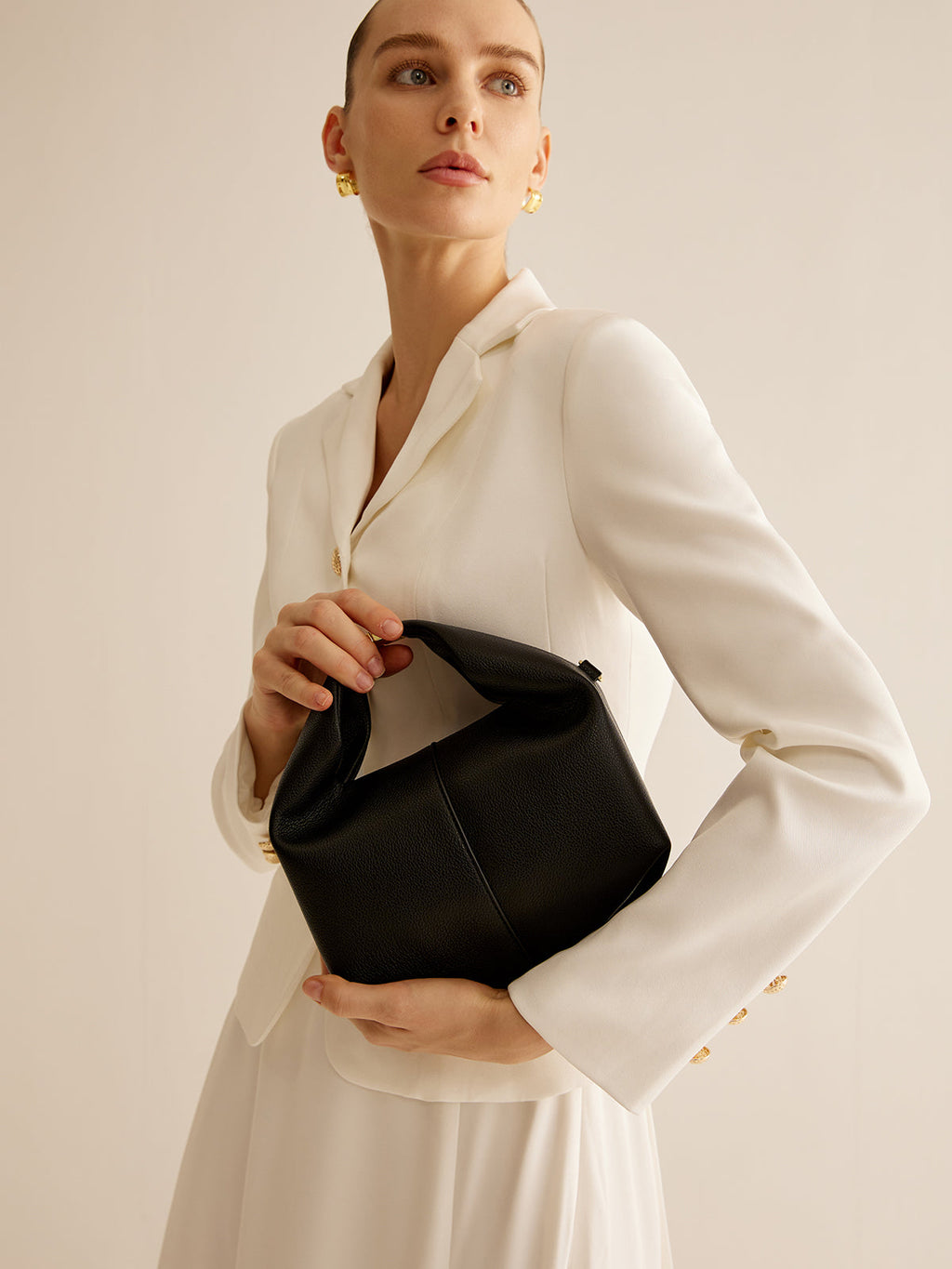 Ladies Handbag Black One Size Polyurethane with Metal Detail