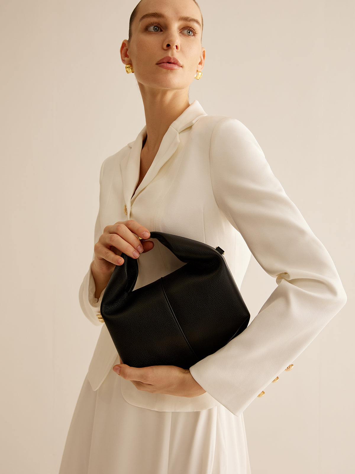 Ladies Handbag Black One Size Polyurethane with Metal Detail