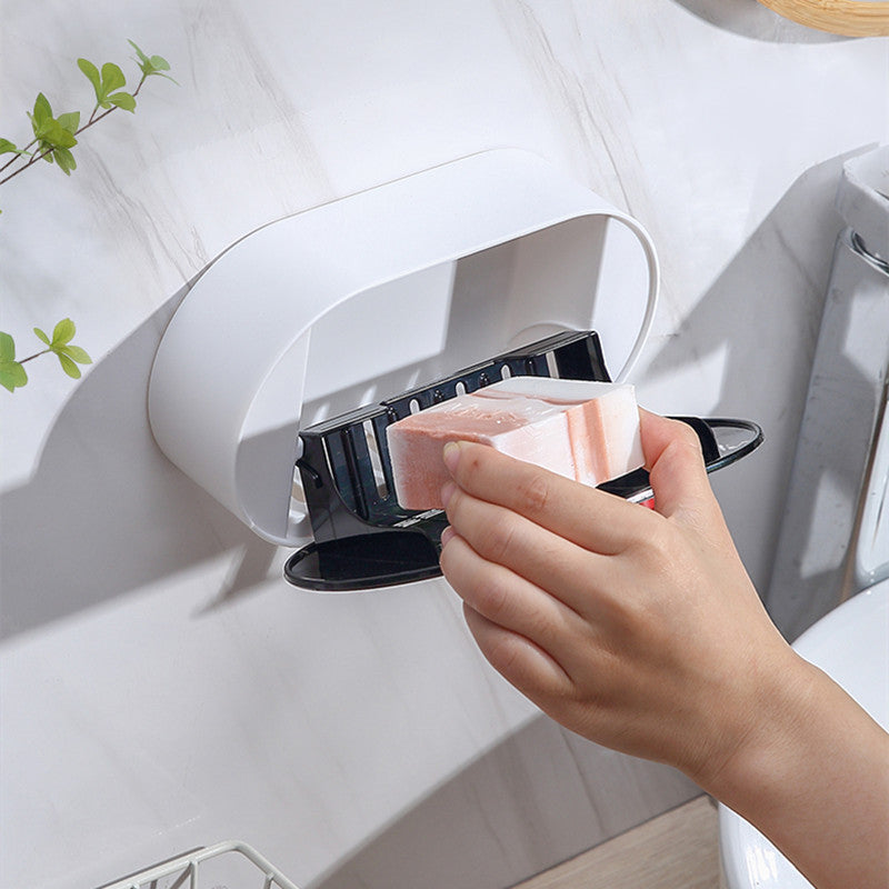 Hole-free Wall-Mounted Drainage Flip-Top Soap Box