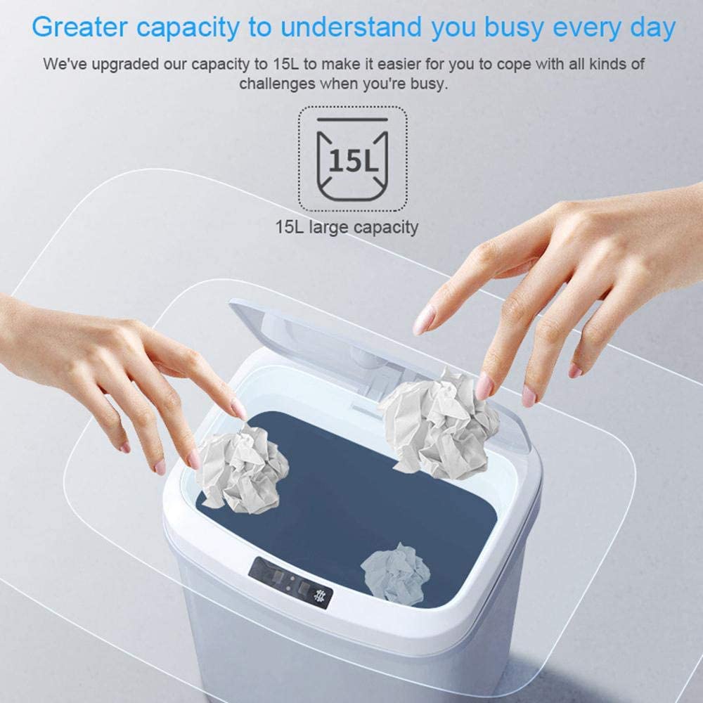 Automatic Sensor Trash Can – 15L – Touchless & Quiet – For Kitchen or Living Room