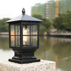 Weather Resistant Outdoor Lantern on Pillar in Black Metal