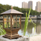 Weather Resistant Outdoor Lantern on Pillar in Black Metal