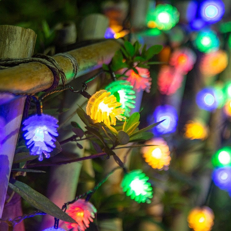 Modern Art Deco Waterproof Solar Battery PVC Pinecone LED String Light For Garden & Outdoor Patio
