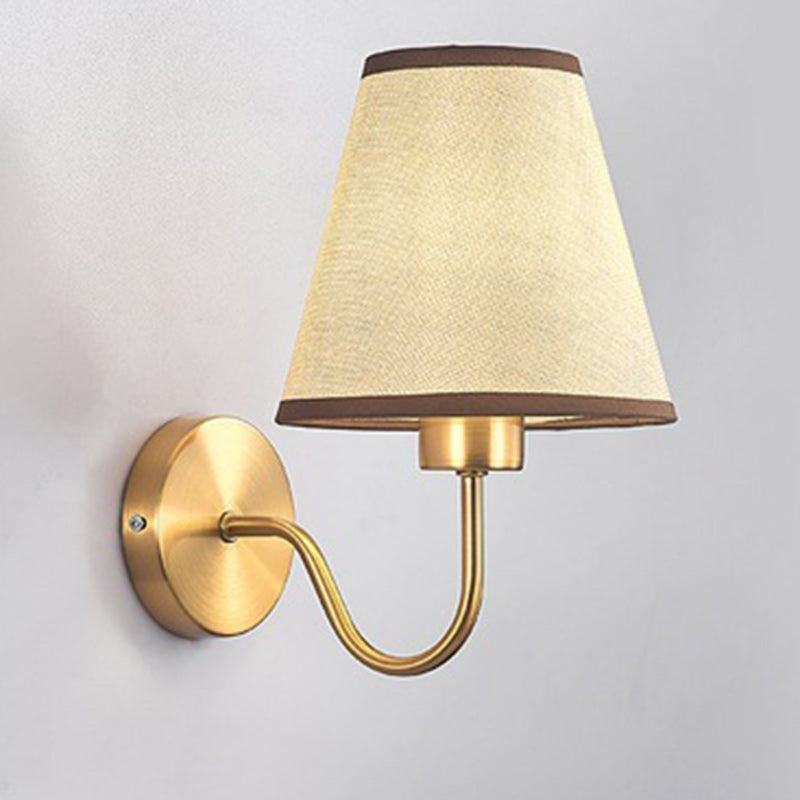 Contemporary Nordic Round Curved Rod Iron Fabric Shade 1-Light Wall Light Lamp for Living Room
