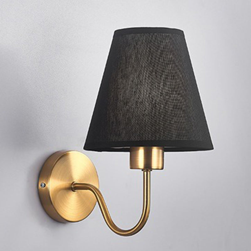 Contemporary Nordic Round Curved Rod Iron Fabric Shade 1-Light Wall Light Lamp for Living Room