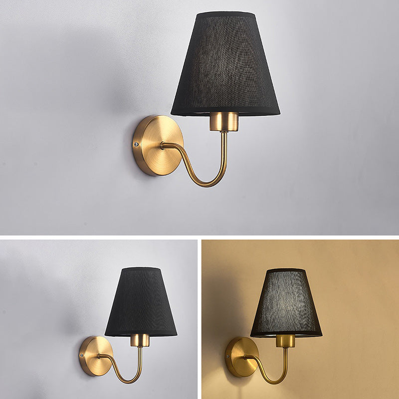 Contemporary Nordic Round Curved Rod Iron Fabric Shade 1-Light Wall Light Lamp for Living Room