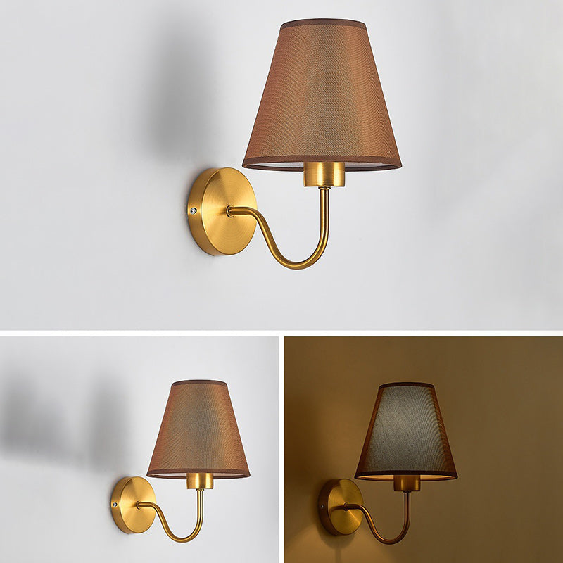 Contemporary Nordic Round Curved Rod Iron Fabric Shade 1-Light Wall Light Lamp for Living Room