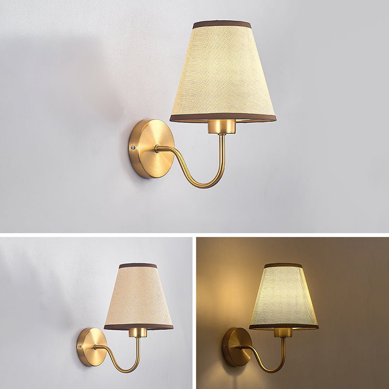 Contemporary Nordic Round Curved Rod Iron Fabric Shade 1-Light Wall Light Lamp for Living Room