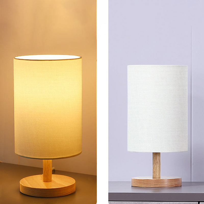 Traditional Japanese Cylinder Wood Fabric 1-Light Table Lamp for the Living Room