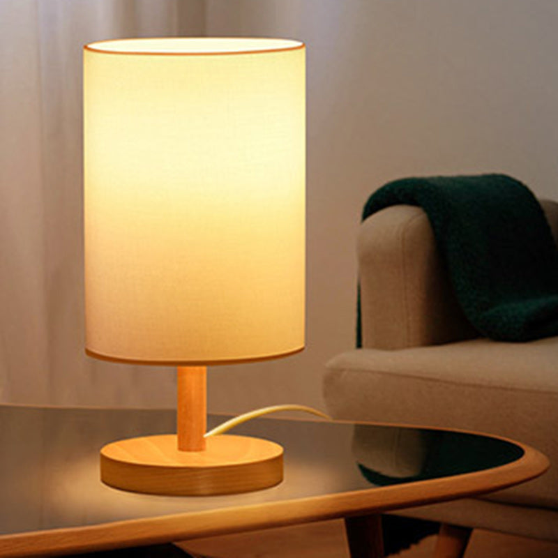 Traditional Japanese Cylinder Wood Fabric 1-Light Table Lamp for the Living Room