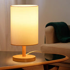Traditional Japanese Cylinder Wood Fabric 1-Light Table Lamp for the Living Room