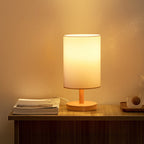 Traditional Japanese Cylinder Wood Fabric 1-Light Table Lamp for the Living Room